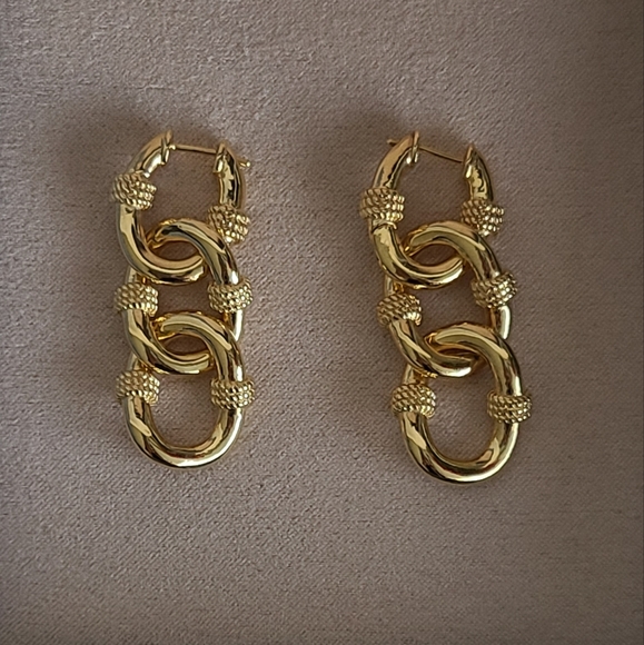 18K Gold Plated Dangle Earrings Detachable Worn 2 Ways - Picture 5 of 5